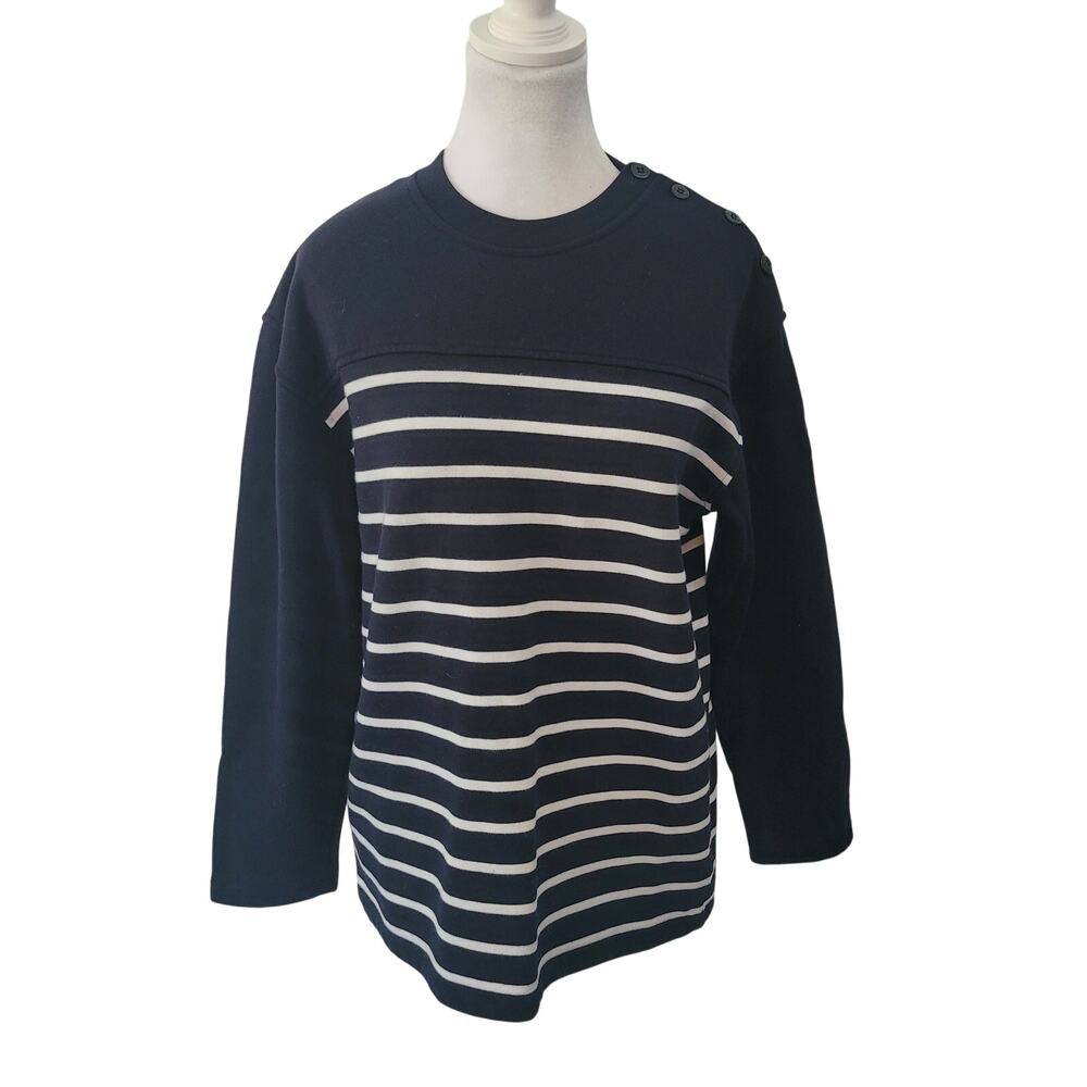 Lauren Ralph Lauren Size SP Petite Shoulder Button Black White Terry Pullover